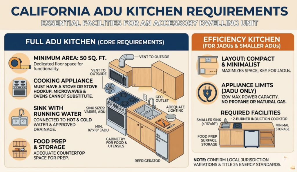 Do you know california adu kitchen requirements for approval