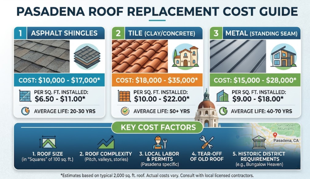 What is roof replacement cost pasadena what affects it today