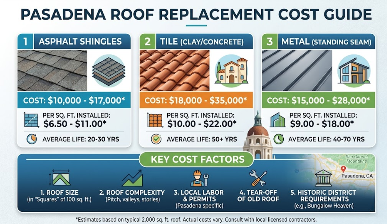 What is roof replacement cost pasadena what affects it today